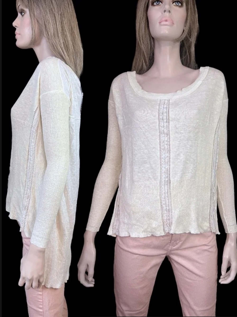 Free People Pebble Dash Lace Road Sweater Top Pullover Long Sleeve Lace High Low